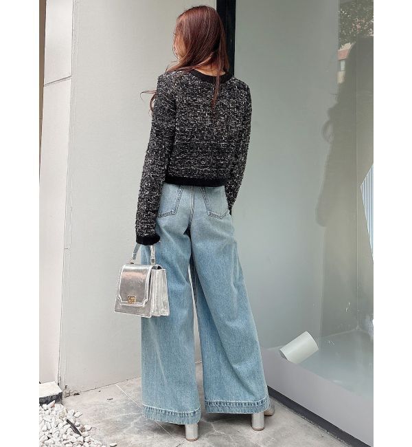 MERCURYDUO「ノーカラーツイードニットカーディガン」|カーディガン|