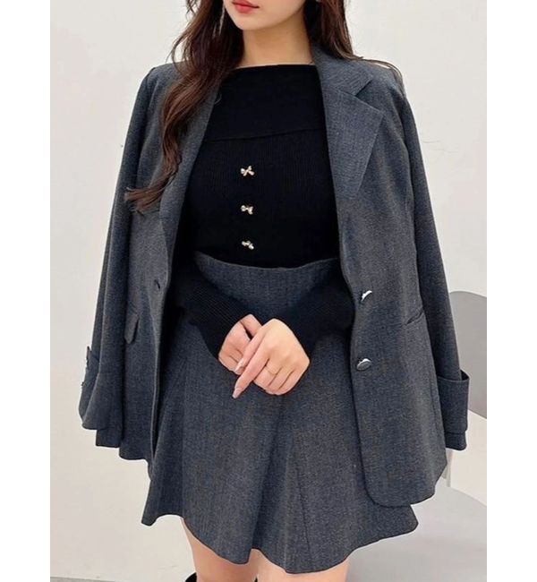 MERCURYDUO「フィットアンドフレアジャケット」|テーラードジャケット|チャコールグレー