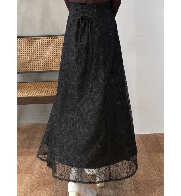 MERCURYDUO「コードレースバックレースアップフレアスカート」|スカート|ブラック