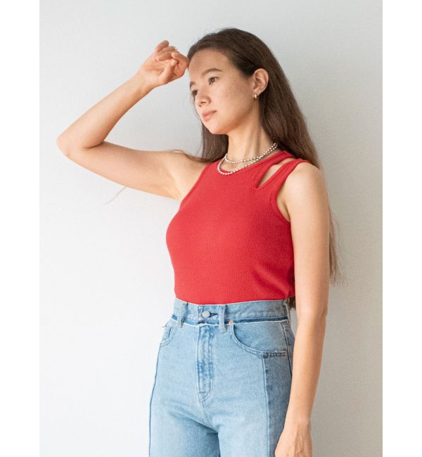 Ungrid「パット付きアシメデザインテレコタンクトップ」|タンクトップ|オレンジ