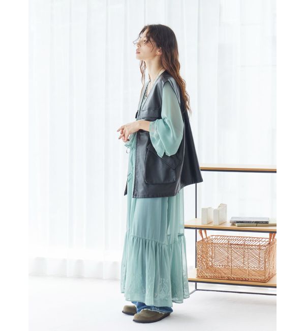 Ungrid「フリルデザインエンブロイダリーワンピース」|ワンピース|グリーン