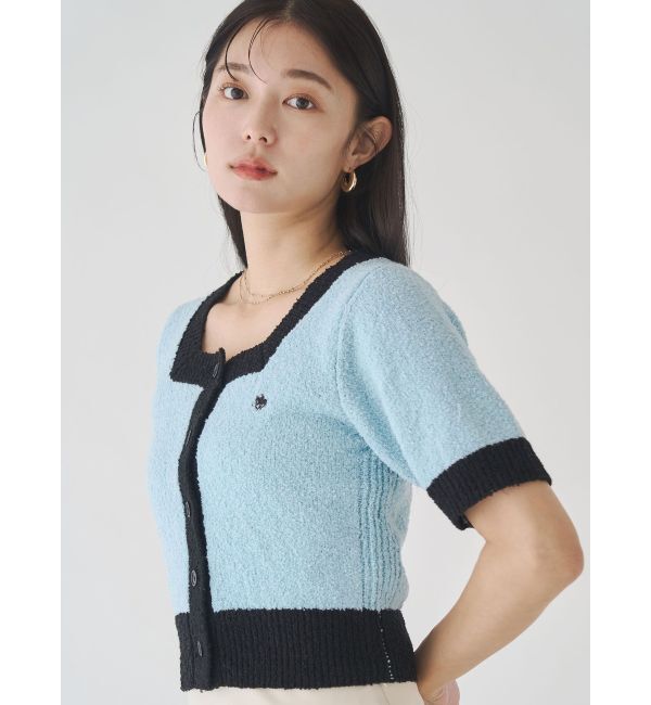 LAGUNAMOON「【POLO BCSコラボ】ブークレヤーンハーフスリーブコンパクトニットカーディガン」|ニット・セーター|アイスブルー