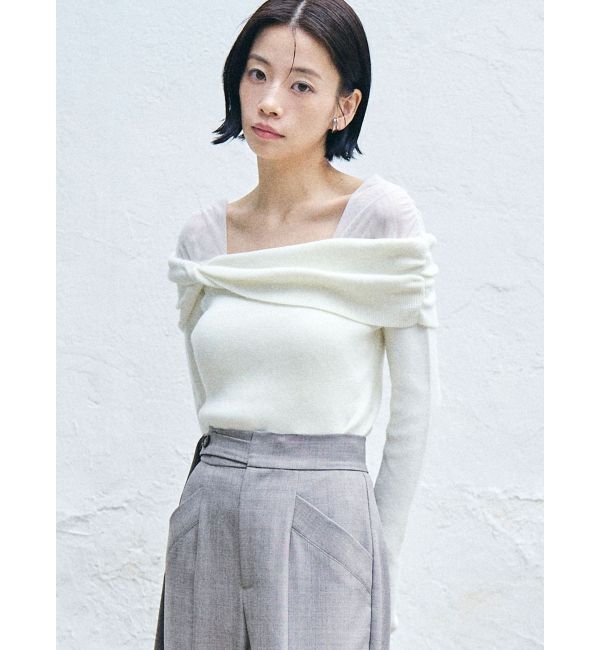 LAGUNAMOON「チュールコンビオフショルニットプルオーバー」|ニット・セーター|アイボリー