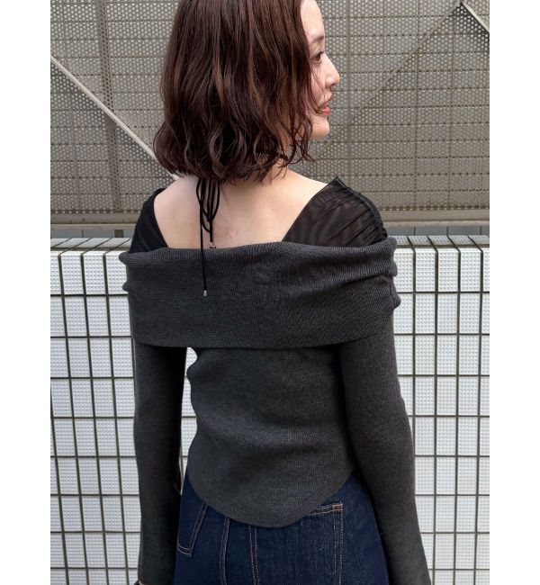 LAGUNAMOON「チュールコンビオフショルニットプルオーバー」|ニット・セーター|
