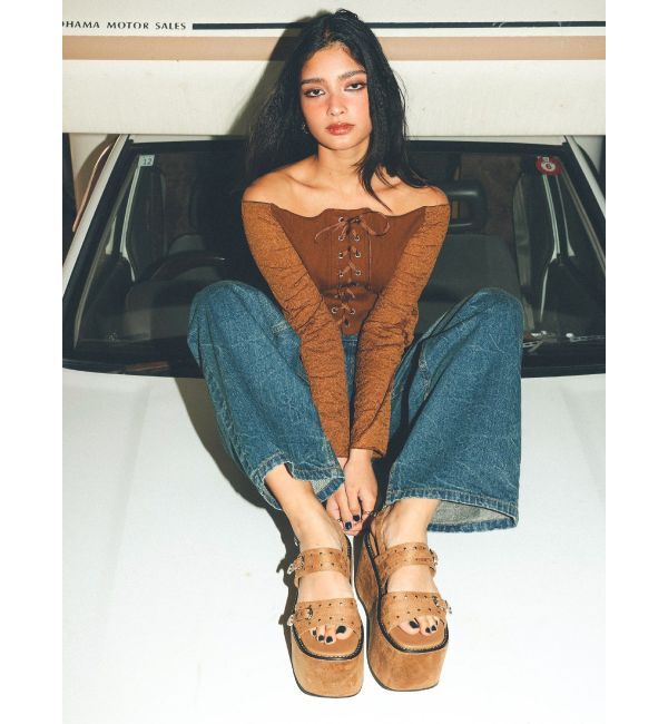 EVRIS「スタッズモチーフプラットフォームサンダル」|サンダル|