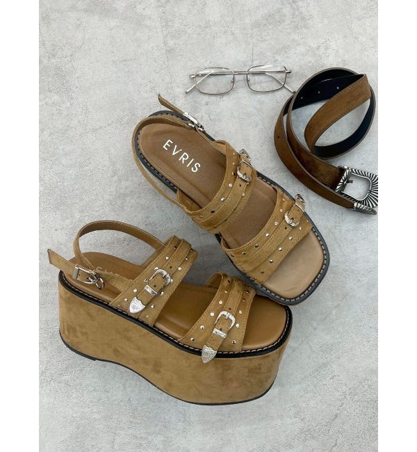 EVRIS「スタッズモチーフプラットフォームサンダル」|サンダル|ベージュ