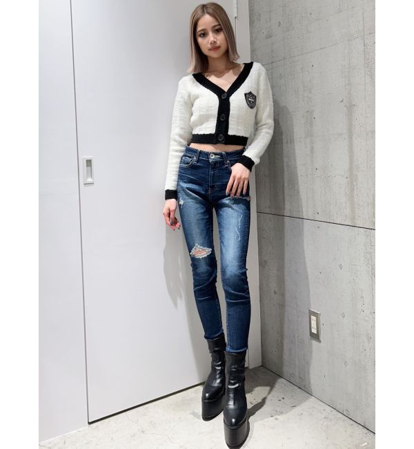 GYDA「ツイードライクエンブレムニットカーディガン」|カーディガン|