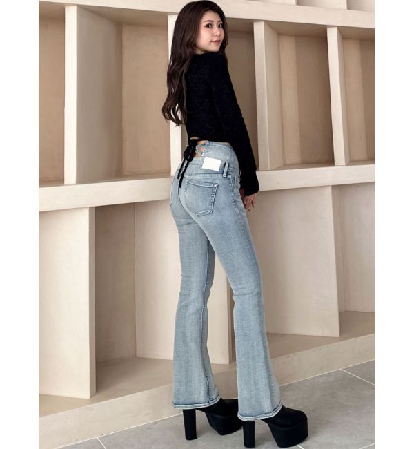 GYDA「BACK リボンラメシャギーショートニットトップス」|ニット・セーター|