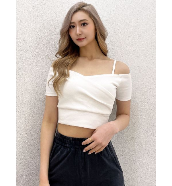 GYDA「ハーフスリーブカシュクールオフショルショートトップス」|Tシャツ・カットソー|