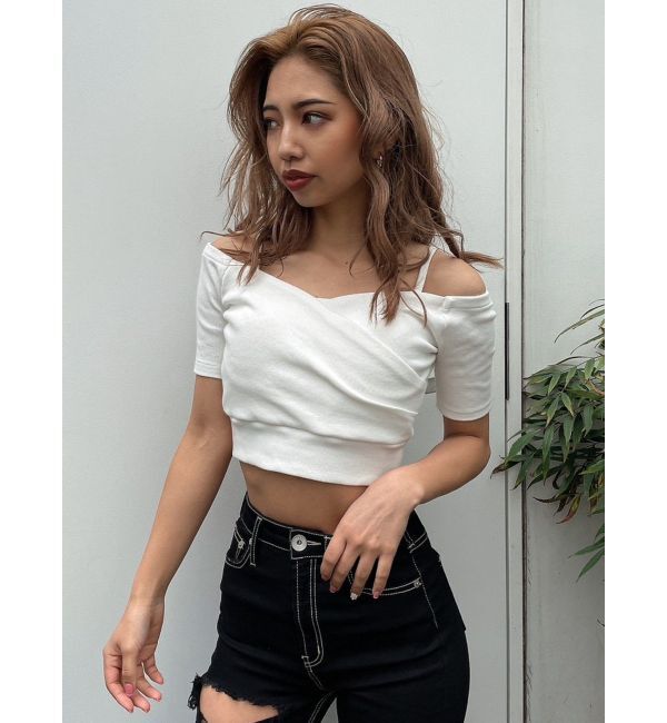 GYDA「ハーフスリーブカシュクールオフショルショートトップス」|Tシャツ・カットソー|