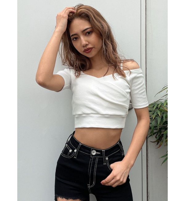 GYDA「ハーフスリーブカシュクールオフショルショートトップス」|Tシャツ・カットソー|