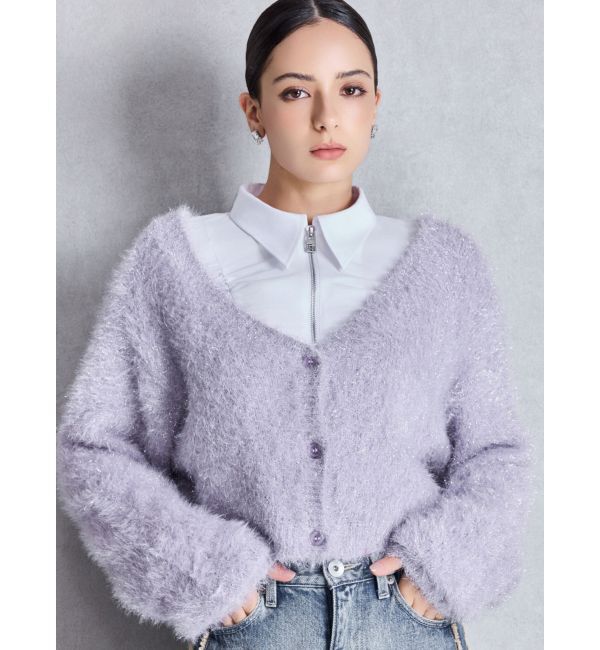 GYDA「ラメシャギーニットカーディガン」|カーディガン|パープル