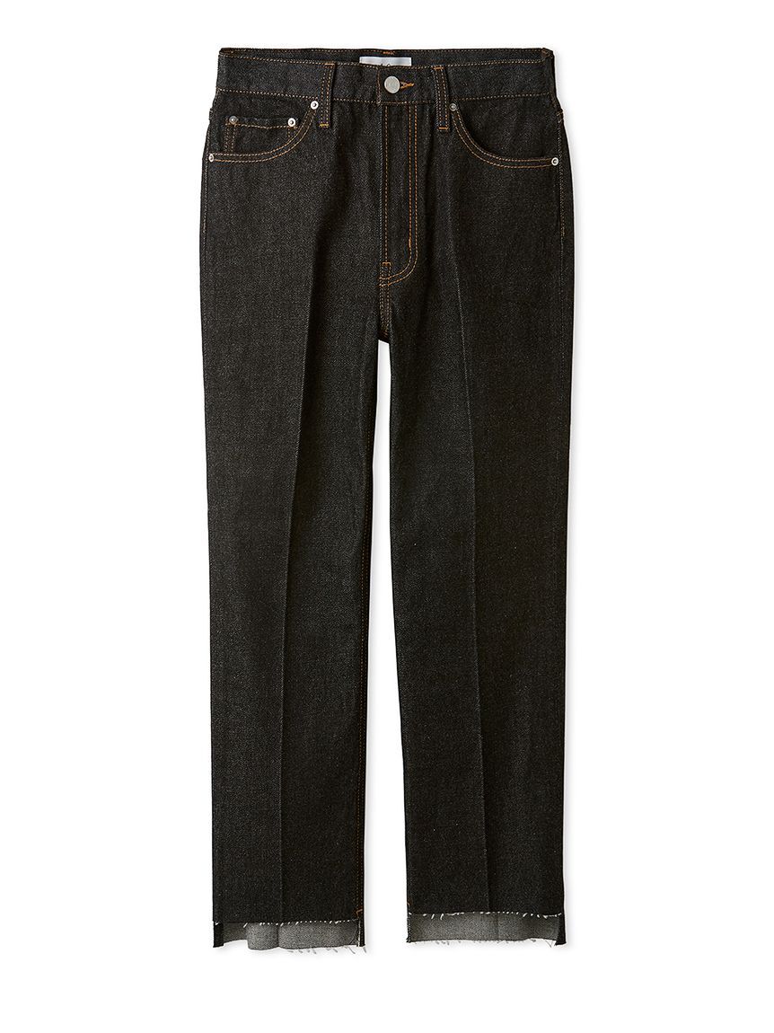 Mila Owen「裾段差テーパードデニムパンツ」|デニム|BLK