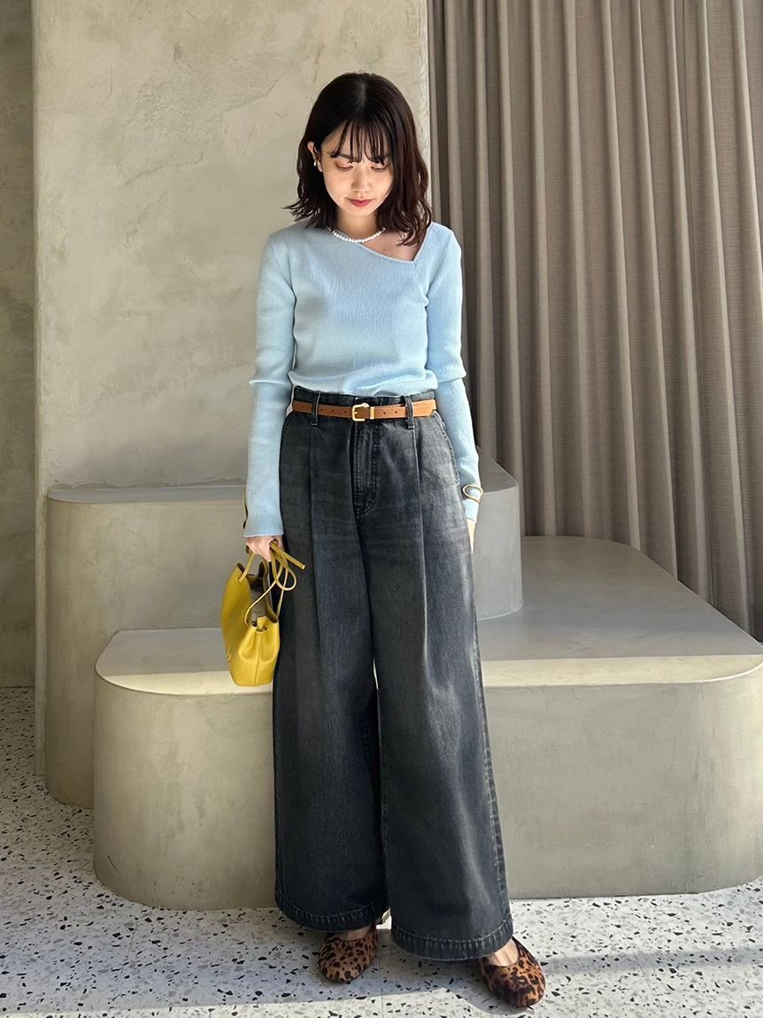 Mila Owen「【WEB限定00サイズ】ルーズフィットタックバギーデニムパンツ」|デニム|BLK