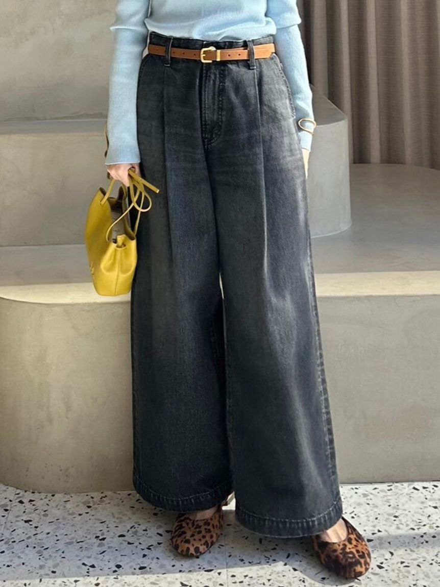 Mila Owen「【WEB限定00サイズ】ルーズフィットタックバギーデニムパンツ」|デニム|