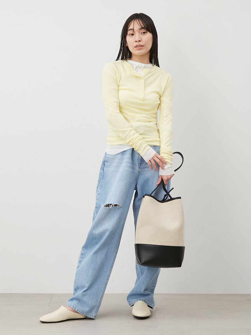 Mila Owen「【WEB限定00サイズ】ワイドテーパードカットアウトデニムパンツ」|デニム|