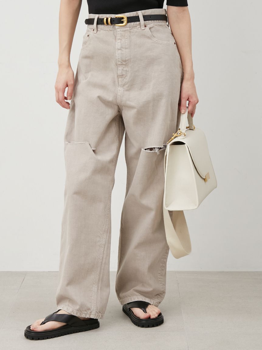 Mila Owen「【WEB限定00サイズ】ワイドテーパードカットアウトデニムパンツ」|デニム|BEG