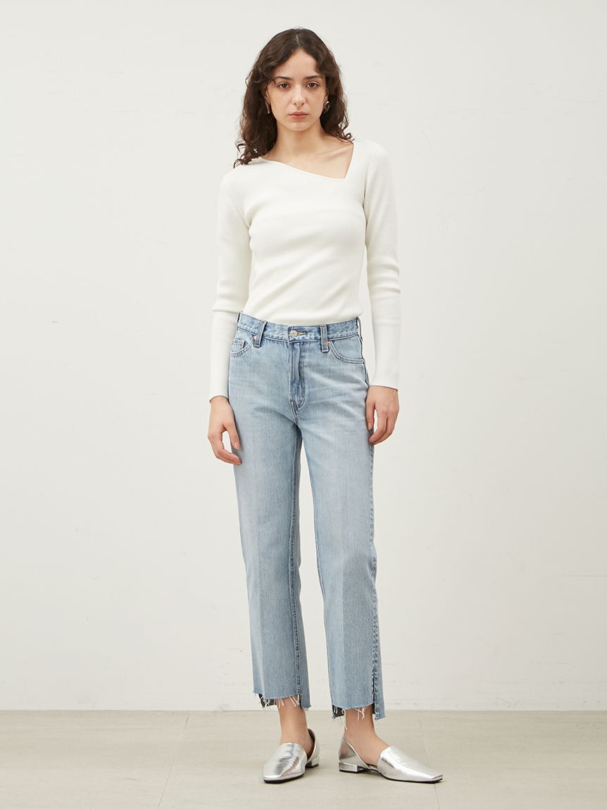 Mila Owen「裾段差テーパードデニムパンツ」|デニム|