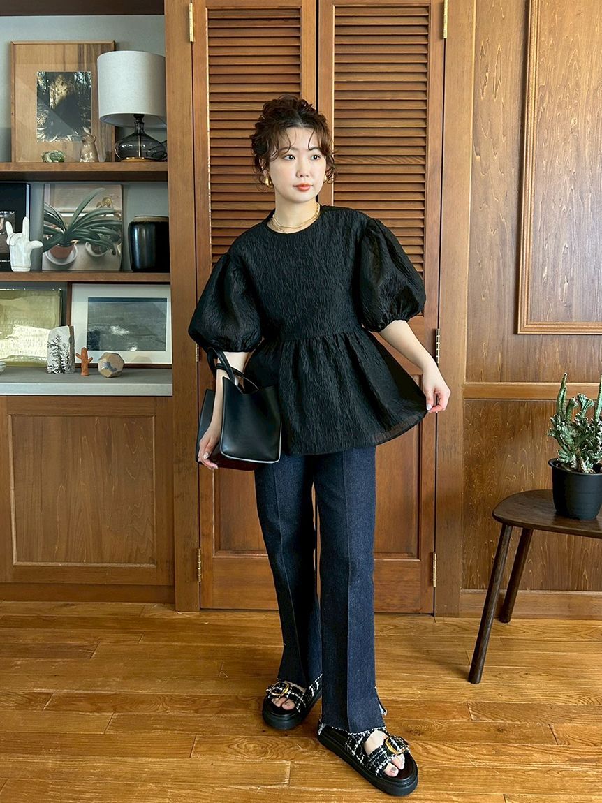 Mila Owen「裾段差テーパードデニムパンツ」|デニム|