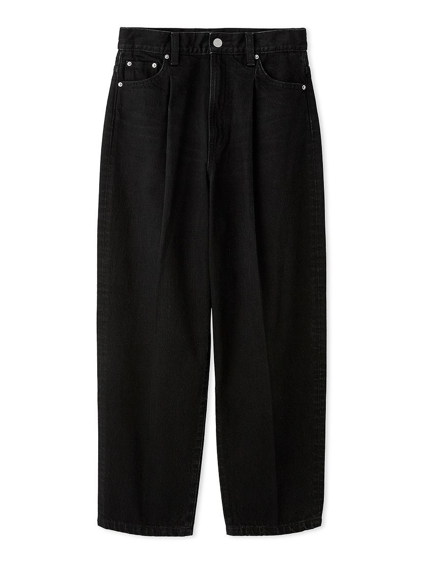 Mila Owen「センタープレスタックワイドテーパードデニムパンツ【ウォッシャブル】」|デニム|BLK