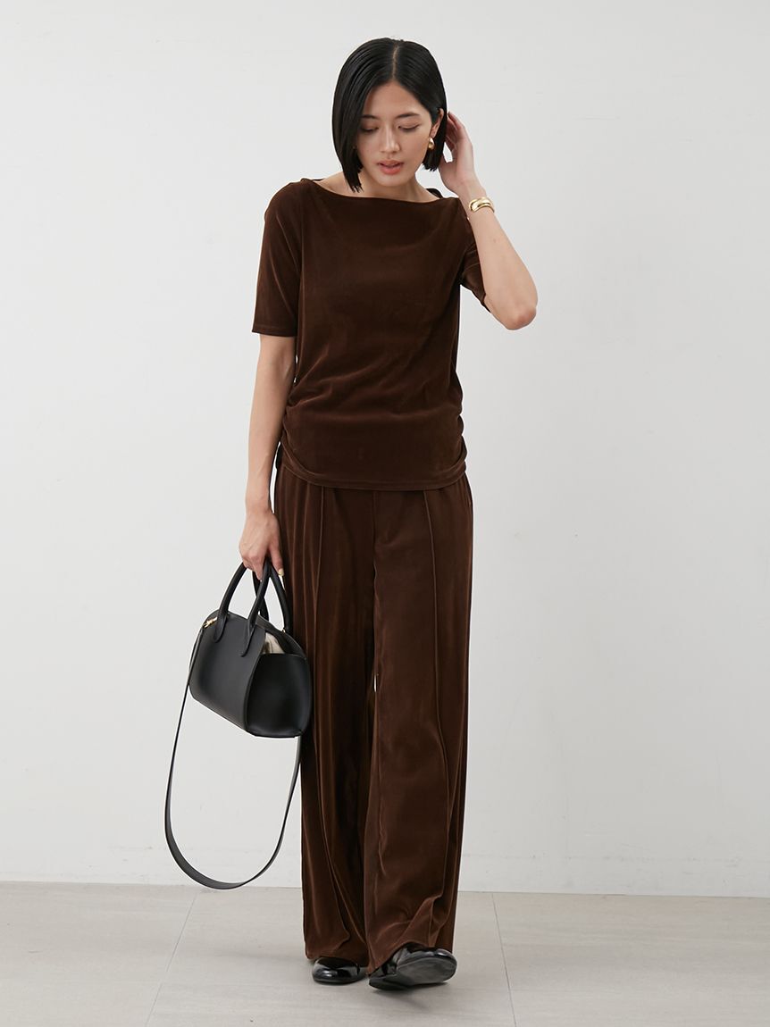 Mila Owen「【セットアップ対応】ベロアSET UPウエストゴムイージーパンツ」|チノ|