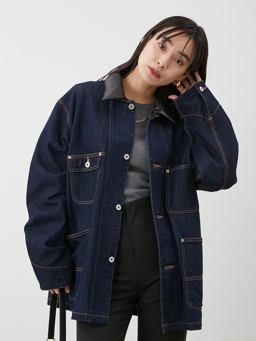 Mila Owen「ハーフ丈デニムカバーオール」|デニムジャケット|