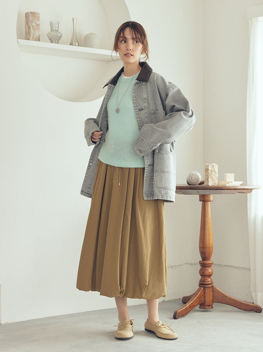 Mila Owen「ハーフ丈デニムカバーオール」|デニムジャケット|