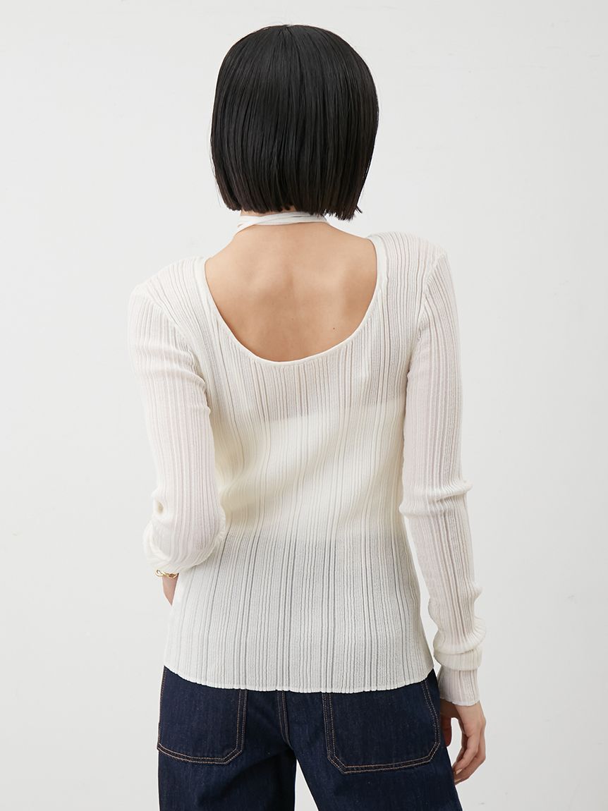 Mila Owen「ボートネックタイ付ランダムリブシアーニット」|ニット・セーター|