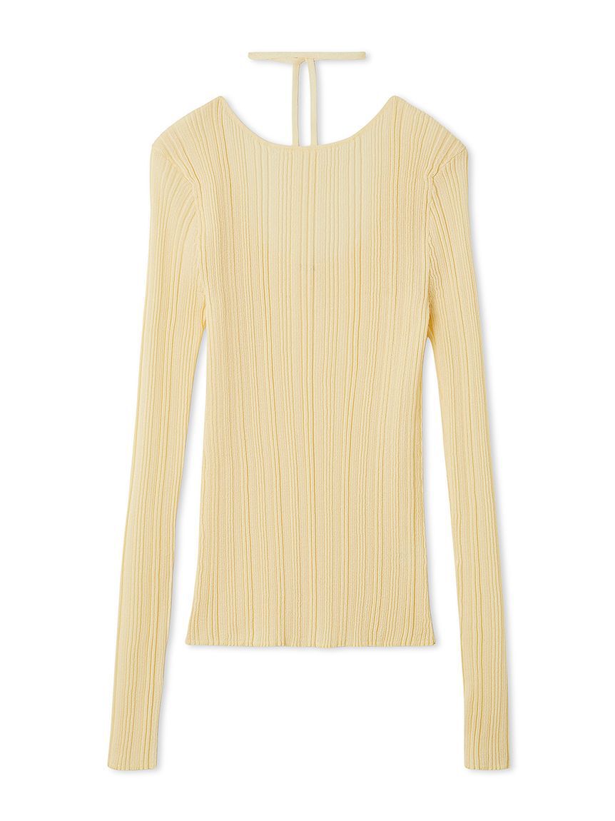 Mila Owen「ボートネックタイ付ランダムリブシアーニット」|ニット・セーター|YEL