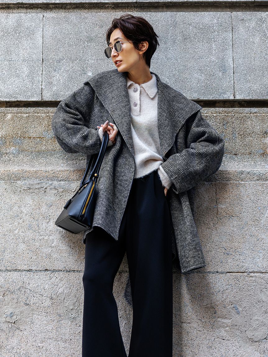 Mila Owen「共ベルト付きビックカラーミディ丈コート」|ステンカラーコート|