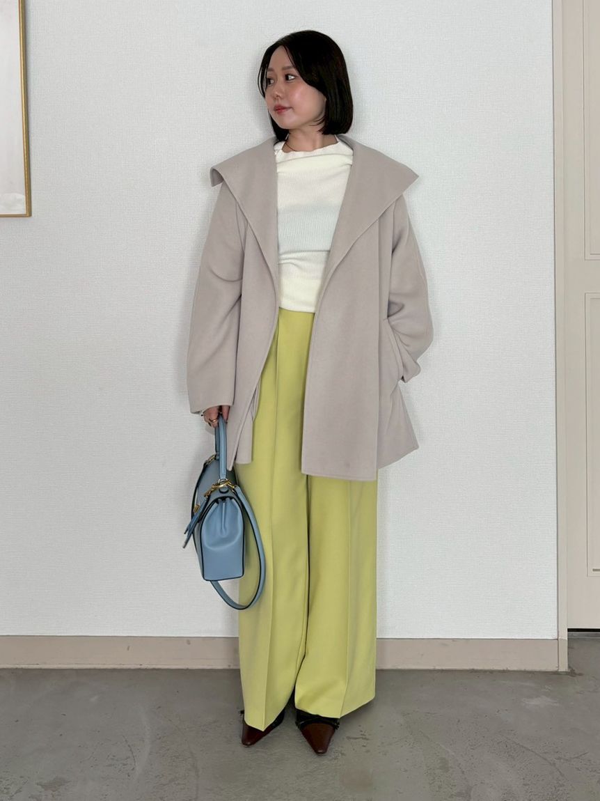 Mila Owen「共ベルト付きビックカラーミディ丈コート」|ステンカラーコート|