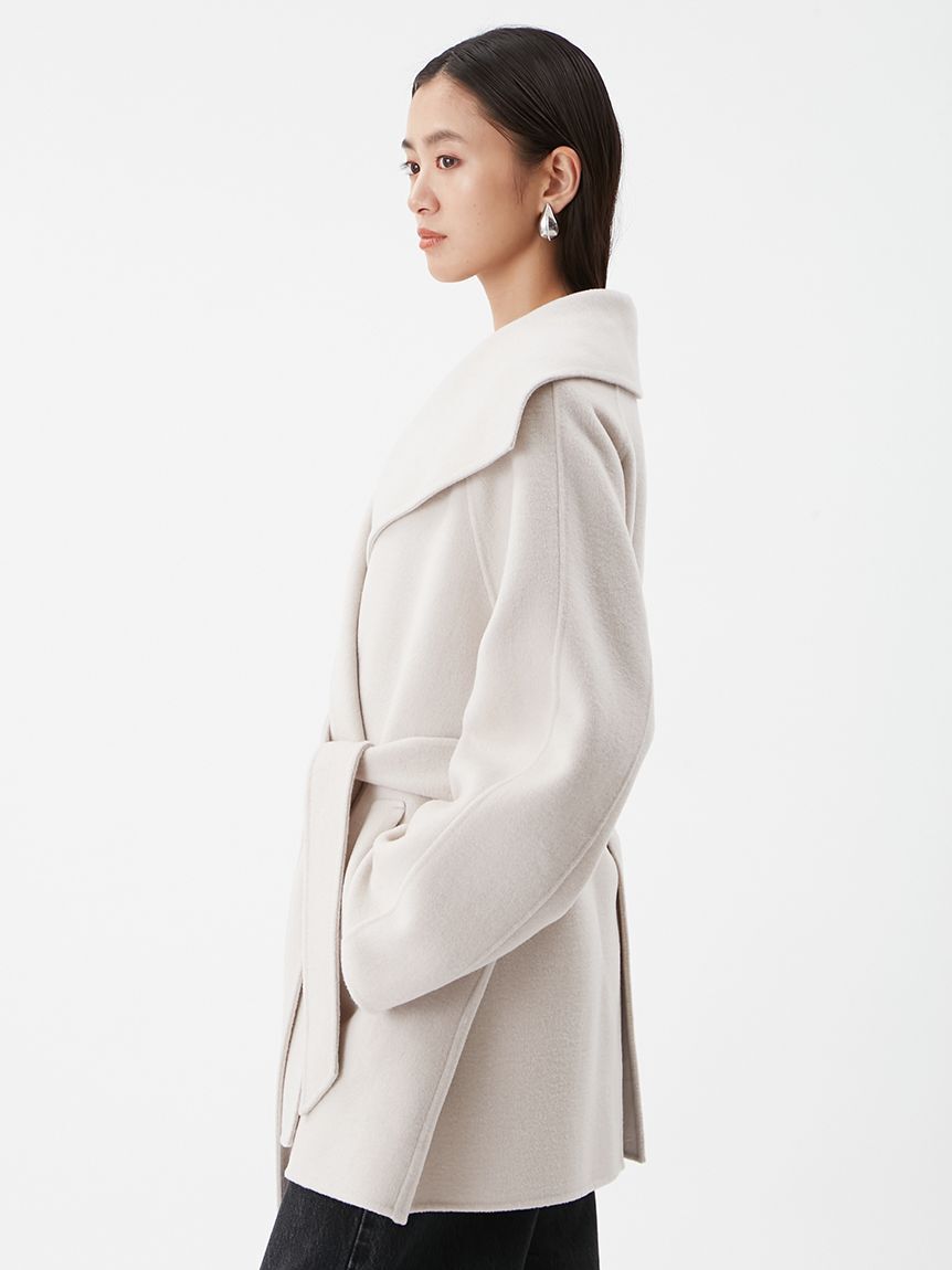 Mila Owen「共ベルト付きビックカラーミディ丈コート」|ステンカラーコート|