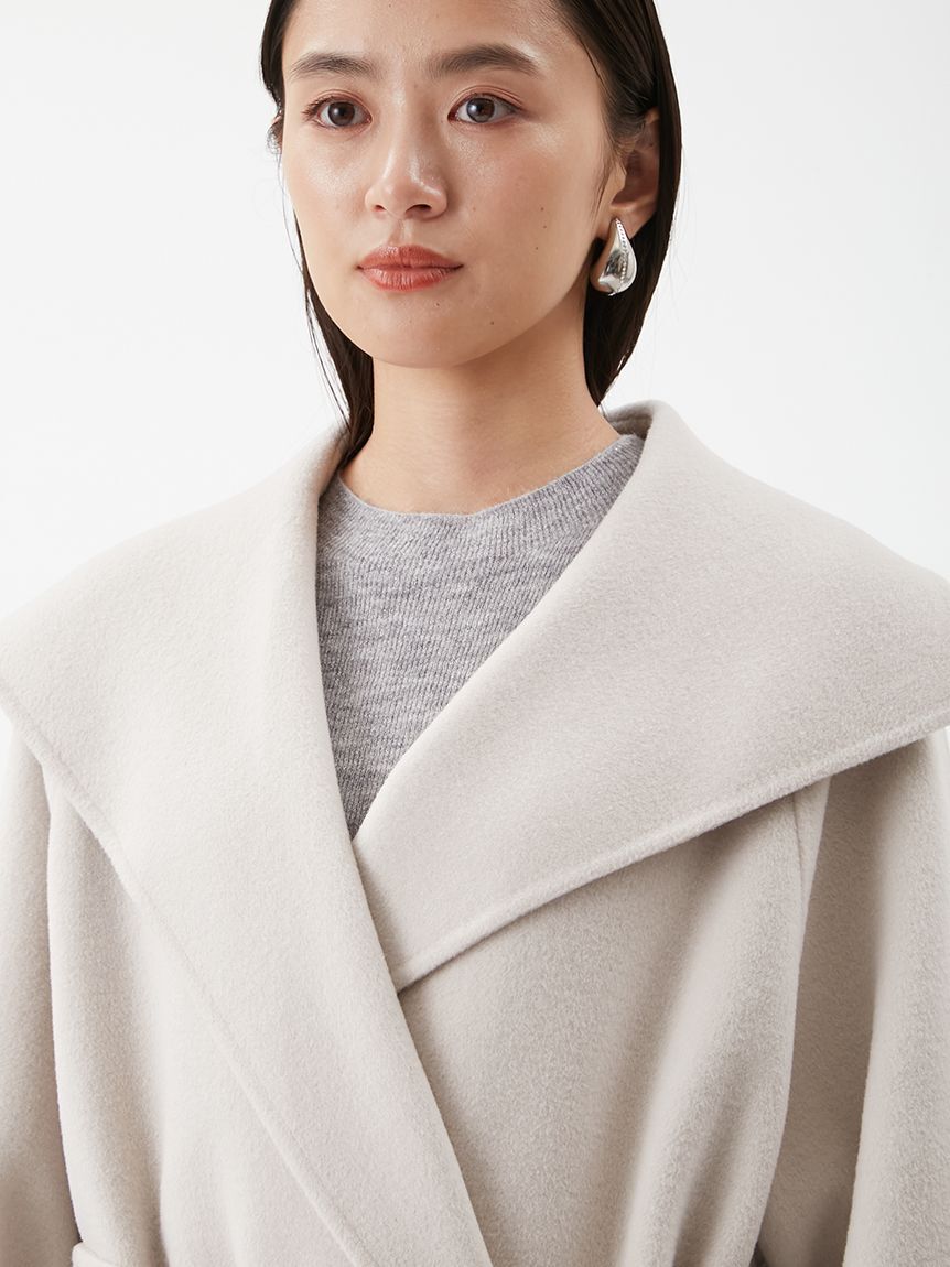 Mila Owen「共ベルト付きビックカラーミディ丈コート」|ステンカラーコート|