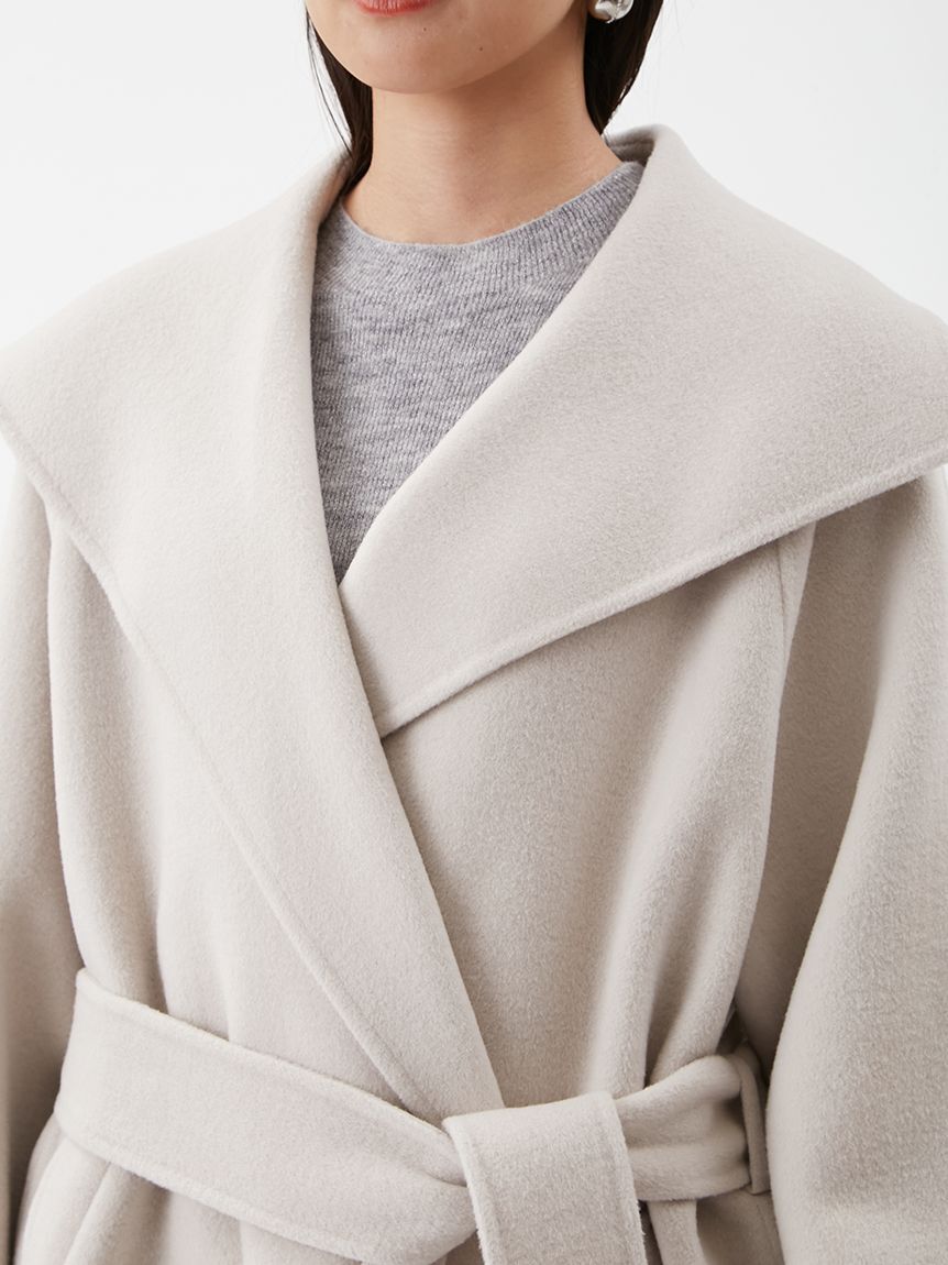 Mila Owen「共ベルト付きビックカラーミディ丈コート」|ステンカラーコート|