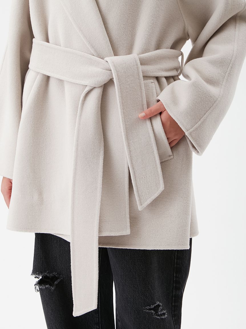 Mila Owen「共ベルト付きビックカラーミディ丈コート」|ステンカラーコート|