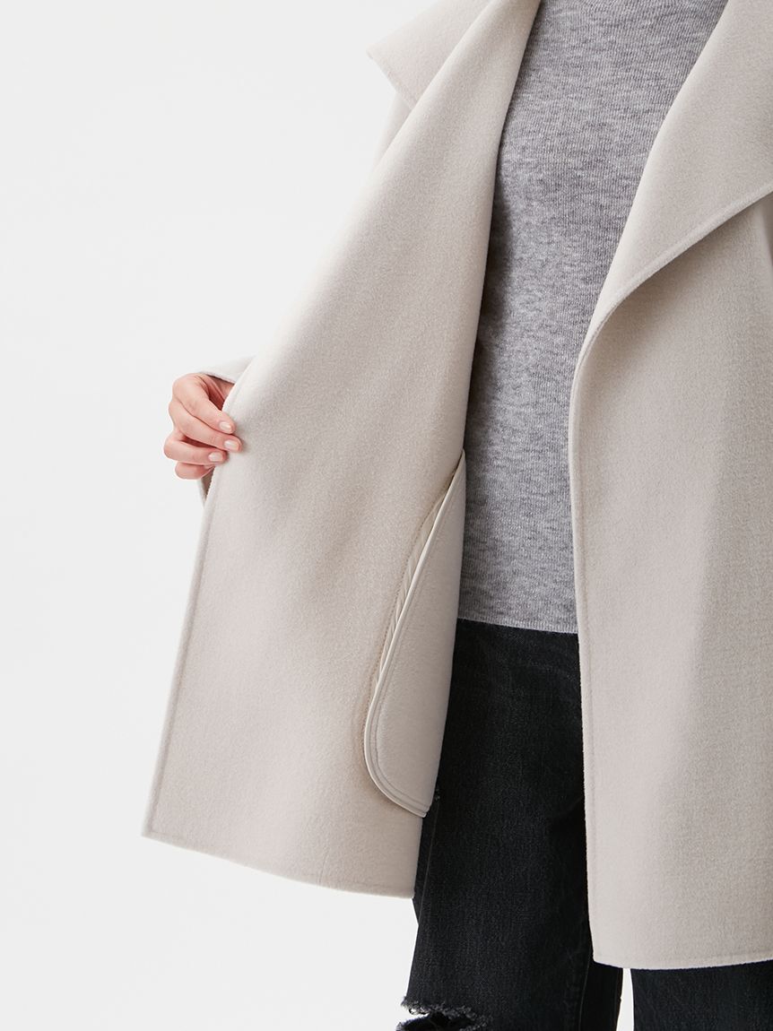 Mila Owen「共ベルト付きビックカラーミディ丈コート」|ステンカラーコート|