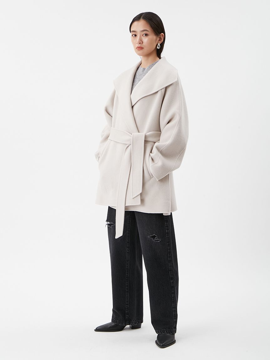 Mila Owen「共ベルト付きビックカラーミディ丈コート」|ステンカラーコート|