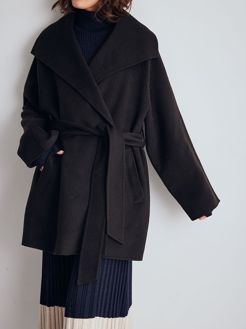 Mila Owen「共ベルト付きビックカラーミディ丈コート」|ステンカラーコート|