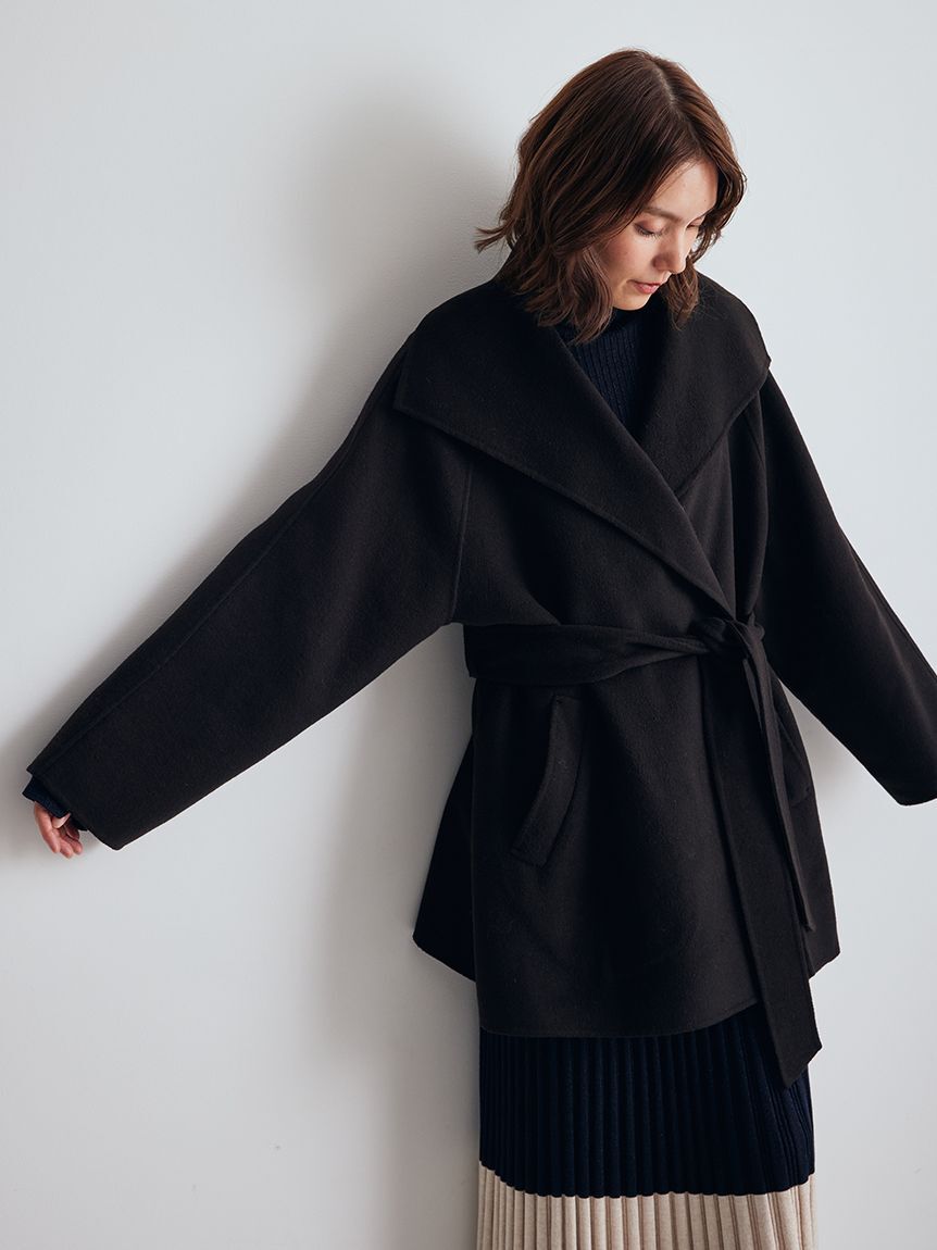 Mila Owen「共ベルト付きビックカラーミディ丈コート」|ステンカラーコート|