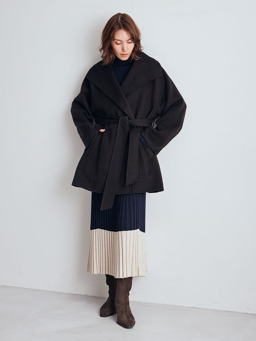 Mila Owen「共ベルト付きビックカラーミディ丈コート」|ステンカラーコート|