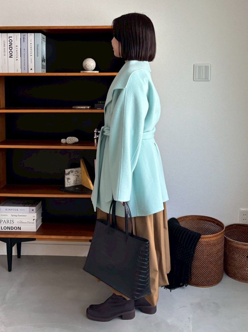 Mila Owen「共ベルト付きビックカラーミディ丈コート」|ステンカラーコート|