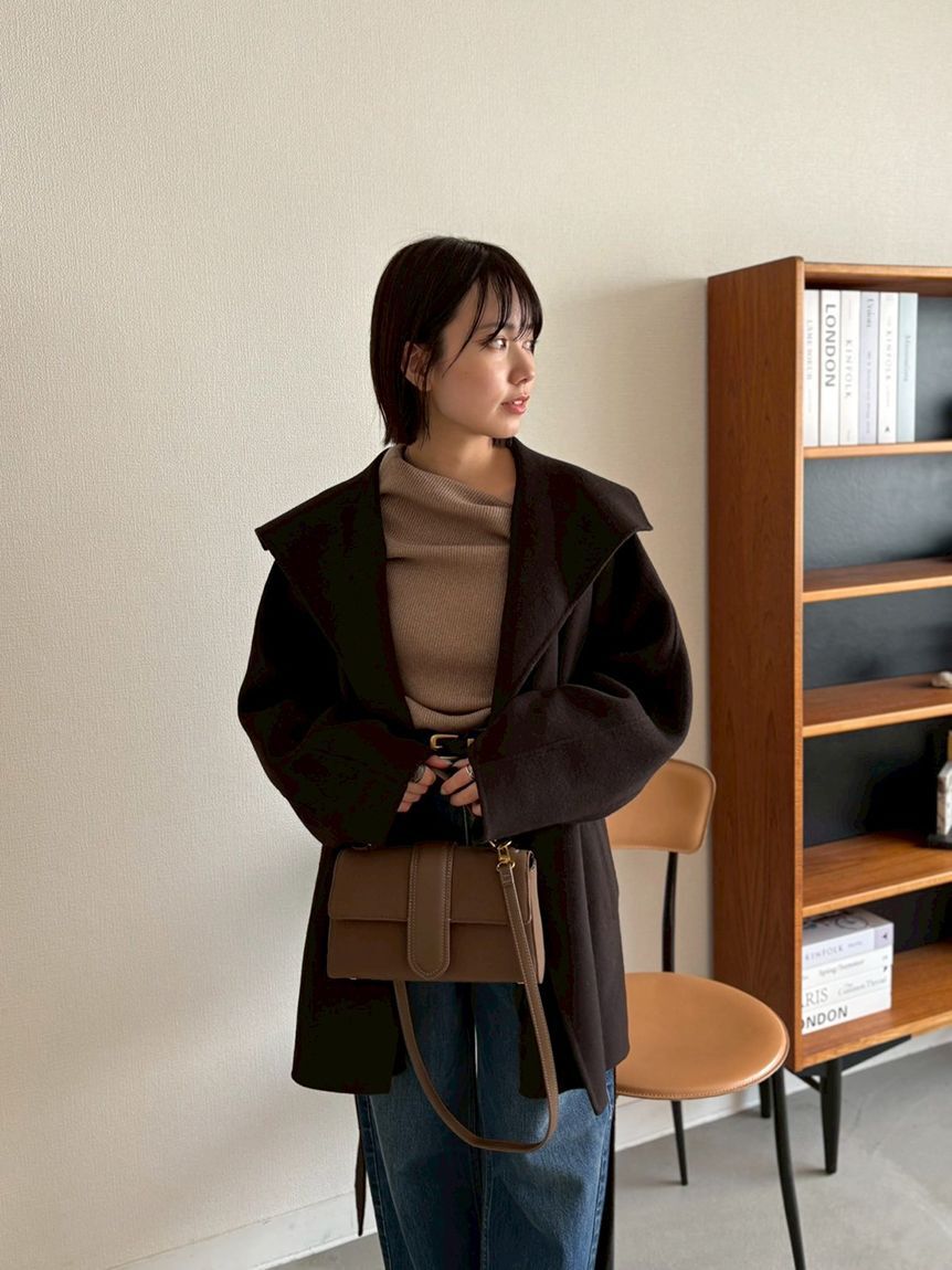 Mila Owen「共ベルト付きビックカラーミディ丈コート」|ステンカラーコート|