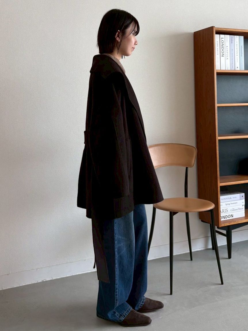 Mila Owen「共ベルト付きビックカラーミディ丈コート」|ステンカラーコート|