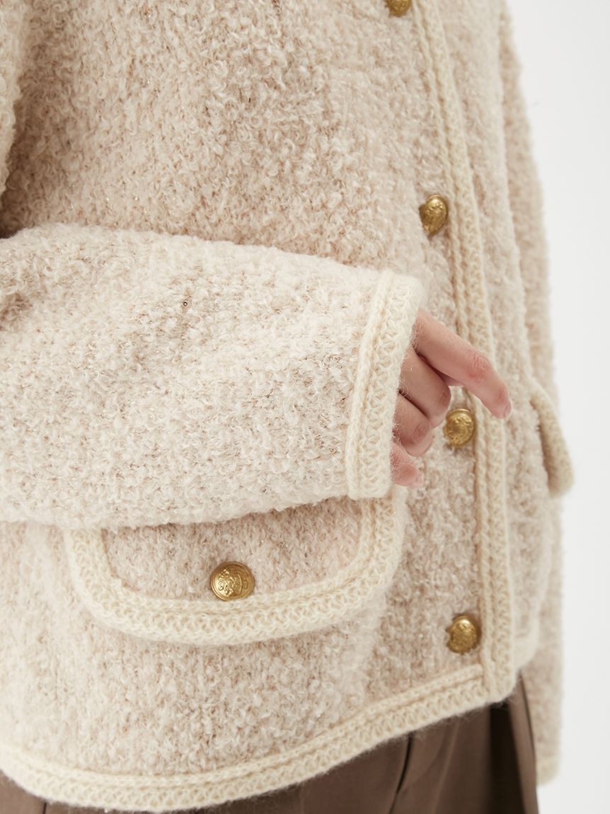 Mila Owen「金釦テディラメニットジャケット」|ノーカラージャケット|