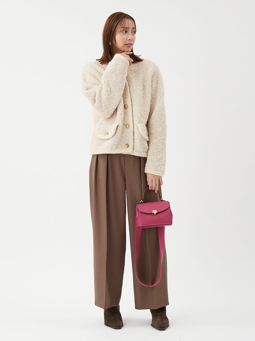 Mila Owen「金釦テディラメニットジャケット」|ノーカラージャケット|