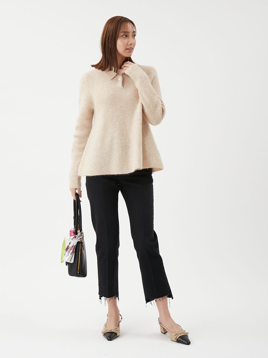 Mila Owen「4WAYモヘヤラメペプラムニットプルオーバー」|ポロシャツ|