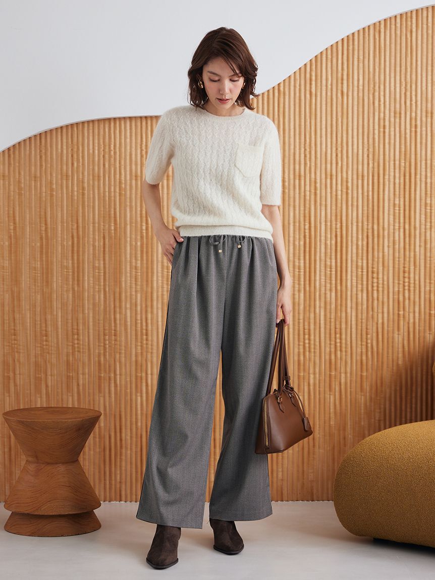 Mila Owen「ウエストゴムヘリンボーンイージーパンツ」|チノ|