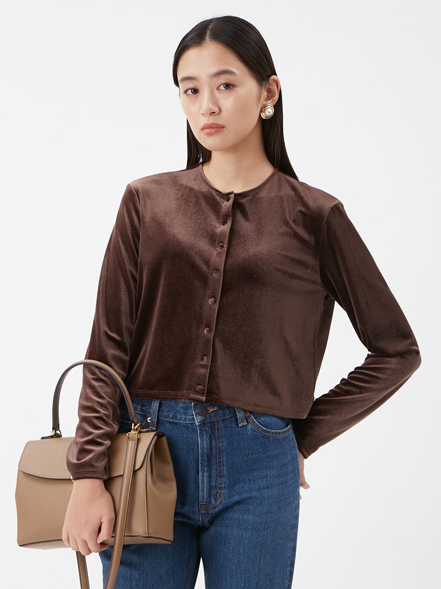 Mila Owen「くるみ釦コンパクトベロアカーディガン」|カーディガン|