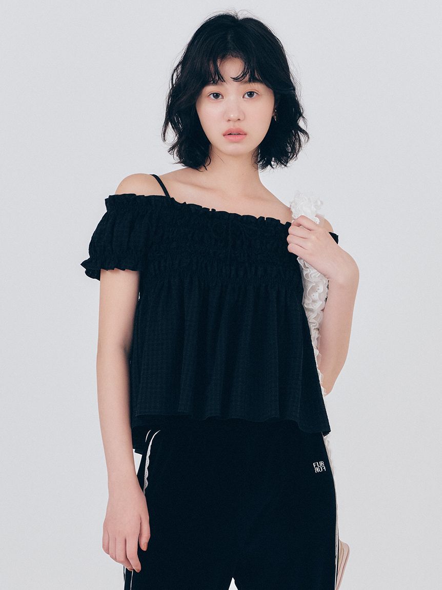 FURFUR「2WAYシャーリングブラウス」|シャツ・ブラウス|BLK