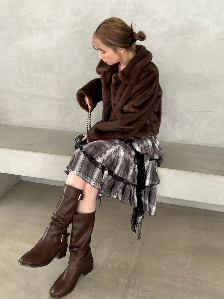 SNIDEL「ステンカラーショートファーコートジャケット」|ステンカラーコート|